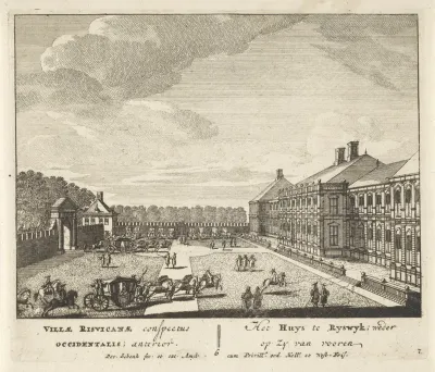 Gezicht op de zijkant en de voorkant van Huis ter Nieuburch te Rijswijk vanuit het westen
