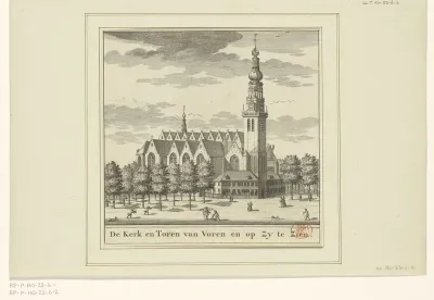 Gezicht op de zijkant van de Oude Kerk te Amsterdam