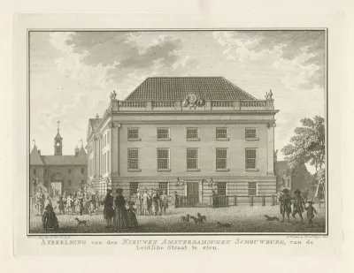 Gezicht op de zijkant van de schouwburg aan het Leidseplein te Amsterdam, 1774