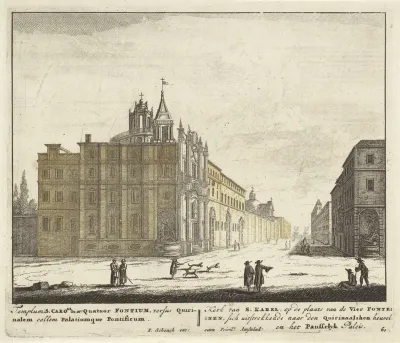 Gezicht op de zijkant van San Carlo alle Quattro Fontane