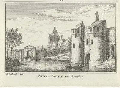 Gezicht op de Zijlpoort en Raakstorens te Haarlem