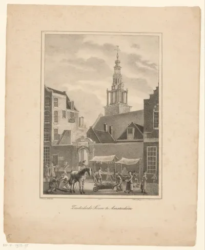 Gezicht op de Zuiderkerkstoren te Amsterdam