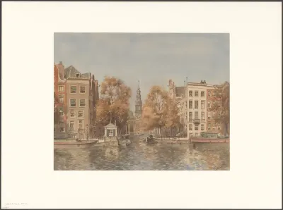 Gezicht op de Zuiderkerkstoren vanaf de Groenburgwal