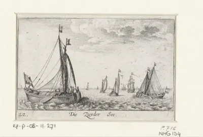 Gezicht op de Zuiderzee met zeilschepen
