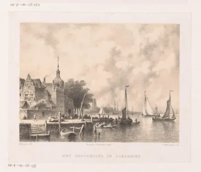 Gezicht op Dordrecht met de Groothoofdspoort