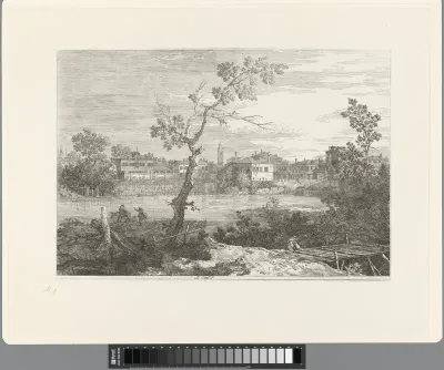 Gezicht op dorp aan rivier