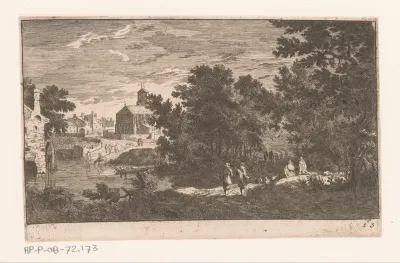 Gezicht op dorp en watermolen