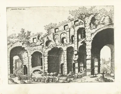 Gezicht op een amfitheater waarschijnlijk het Colosseum