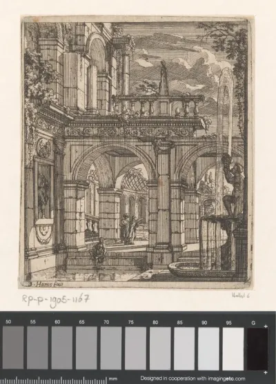 Gezicht op een antiek gebouw met fontein