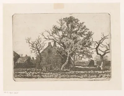 Gezicht op een boerderij en bomen
