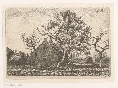 Gezicht op een boerderij en bomen