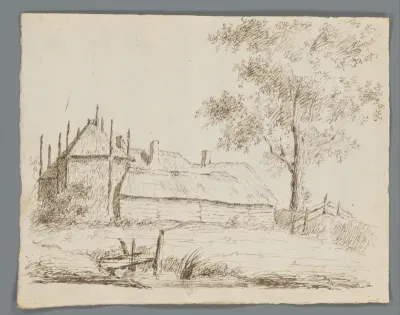 Gezicht op een boerderij met hooischuur