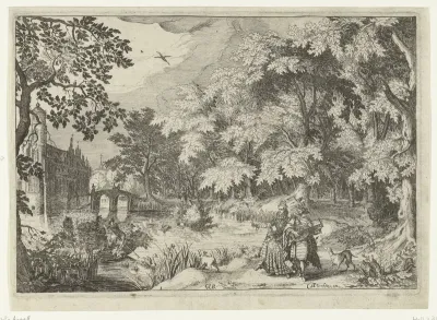 Gezicht op een bos met Kasteel Loenersloot