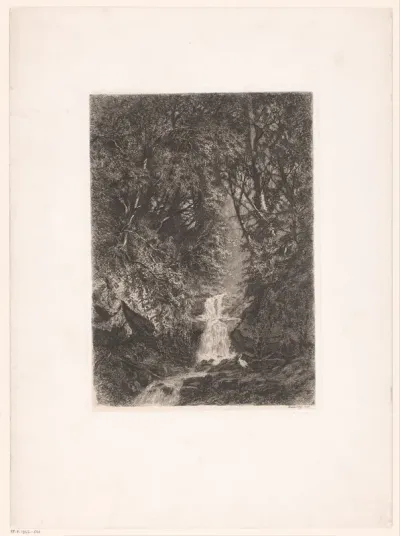 Gezicht op een boslandschap met een waterval