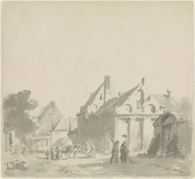 Gezicht op een brede straat in een Duitse (?) stad