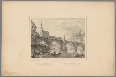 Gezicht op een brug over de Nahe bij Kreuznach