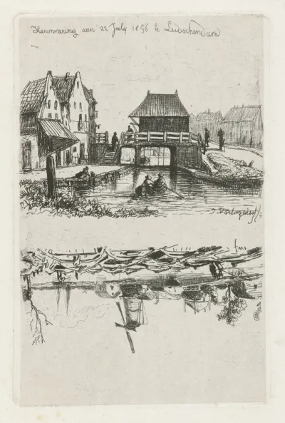Gezicht op een brug over een gracht