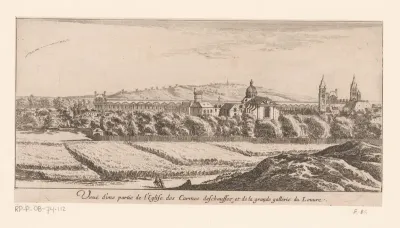 Gezicht op een deel van de kerk van de Karmelieten en de Galerie du Louvre