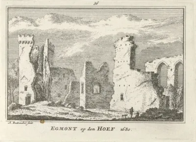 Gezicht op een deel van de ruïne van Kasteel Egmond, 1680