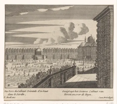 Gezicht op een deel van de tuinen van Huis ten Bosch