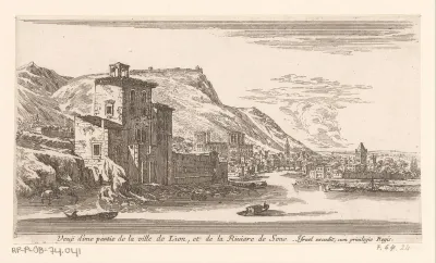 Gezicht op een deel van Lyon met rechts de Seine