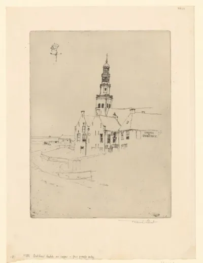 Gezicht op een dijk te Hindeloopen met de Grote Kerk