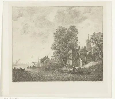 Gezicht op een dorp aan een rivier