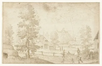 Gezicht op een dorp aan het water