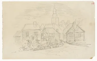 Gezicht op een dorp met een kerk