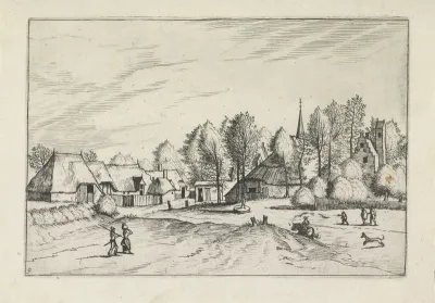 Gezicht op een dorp met een kerktoren