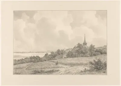 Gezicht op een dorp tegen een heuvel