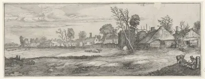 Gezicht op een dorp tussen weilanden