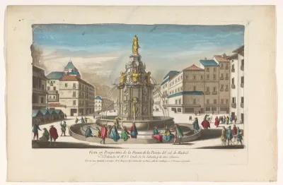 Gezicht op een fontein van het Plaza Puerta del Sol te Madrid