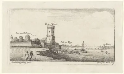 Gezicht op een fort aan de Rijn nabij Keulen
