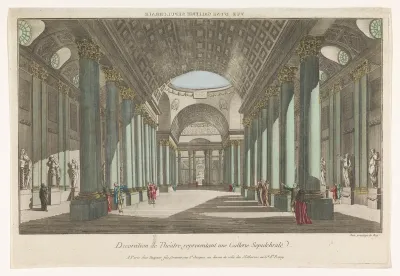 Gezicht op een galerie met sepulchrale beelden