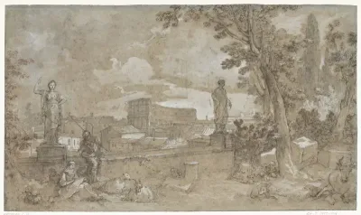 Gezicht op een gedeelte van de Farnesische Tuinen op de Palatijn te Rome