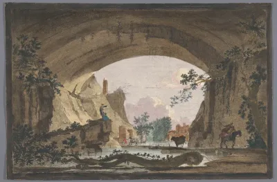 Gezicht op een gewelf over een rivier