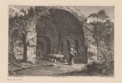 Gezicht op een gewelf van de fontein Ninfeo d'Egeria