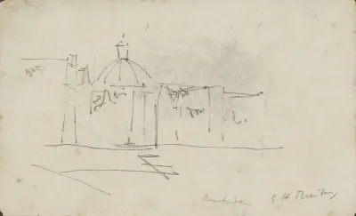 Gezicht op een gracht in Amsterdam met de Ronde Lutherse Kerk