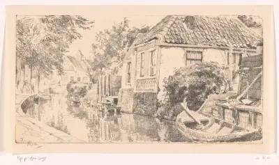 Gezicht op een gracht, te Enkhuizen