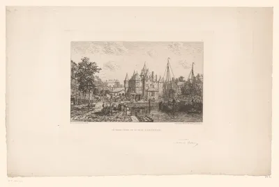 Gezicht op een haven in Amsterdam