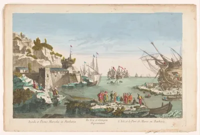 Gezicht op een haven met een scheepswerf te Marokko