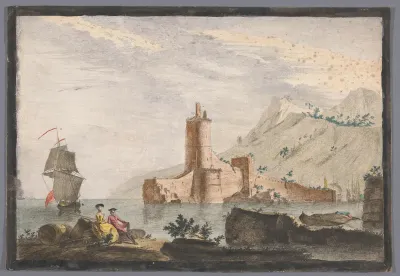 Gezicht op een haven met een toren in de Provence