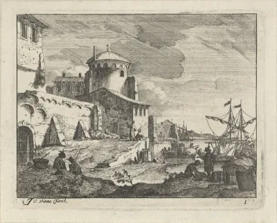 Gezicht op een havenplaats, A