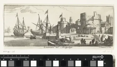 Gezicht op een havenstad