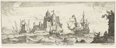 Gezicht op een havenstad
