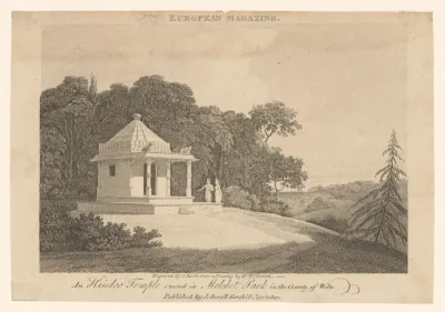 Gezicht op een hindoeïstische tempel in Wiltshire