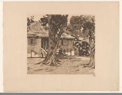 Gezicht op een huis met een boom in Buitenzorg