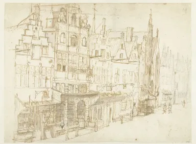 Gezicht op een huizenrij in een stad