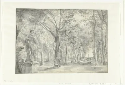 Gezicht op een Italiaanse tuin (Villa Borghese?)